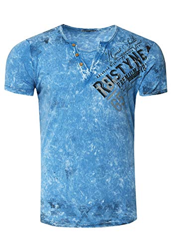 Original Rusty Neal T-Shirt Rundhals X V-Neck Shirt Verwaschen Vintage Oil Washed S-3XL 240, Farbe:Blau, Größe:M von R-Neal