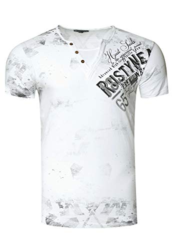 Original Rusty Neal T-Shirt Rundhals X V-Neck Shirt Verwaschen Vintage Oil Washed S-3XL 240, Farbe:Weiß, Größe:XL von R-Neal