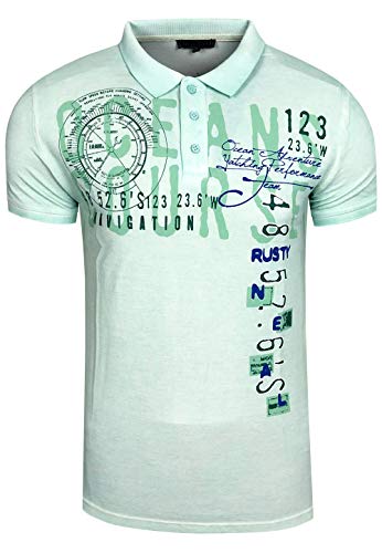 Polo-Shirt 'Rusty Neal' Herren Polo T-Shirt Kent-Kragen Verwaschen mit Front Print Regular Fit Stretch, Größe:2XL, Artikel/Farbe:Mint 213 von R-Neal