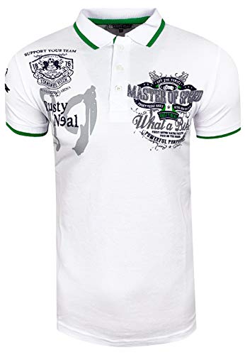 Polo-Shirt 'Rusty Neal' Herren Polo T-Shirt Kent-Kragen Verwaschen mit Front Print Regular Fit Stretch, Größe:S, Artikel/Farbe:Weiß 221 von R-Neal