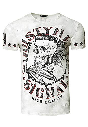 Printed T-Shirt Men Shirt Skull HQ Regular Fit Stretch 100% Baumwolle S M L XL XXL 3XL 232, Farbe:Weiß, Größe:XL von R-Neal