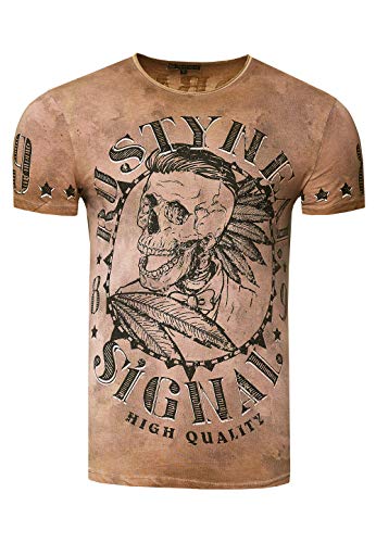 Printed T-Shirt Men Shirt Skull HQ Regular Fit Stretch 100% Baumwolle S M L XL XXL 3XL 232, Größe:L, Farbe:Camel von R-Neal