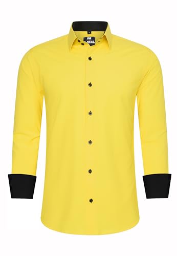 R-Neal Business-Hemd Herren Kontrast Hemd Hochzeit-Hemd Slim Fit Hemden Stretchhemd S - 4XL G44, Farbe:Gelb, Größe:L von R-Neal