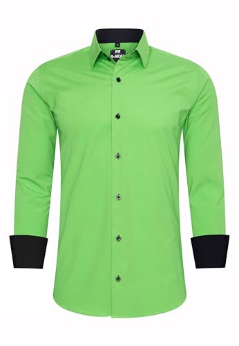 R-Neal Business-Hemd Herren Kontrast Hemd Hochzeit-Hemd Slim Fit Hemden Stretchhemd S - 4XL G44, Farbe:Grün, Größe:2XL von R-Neal