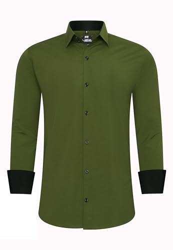 R-Neal Business-Hemd Herren Kontrast Hemd Hochzeit-Hemd Slim Fit Hemden Stretchhemd S - 4XL G44, Farbe:Khaki, Größe:2XL von R-Neal