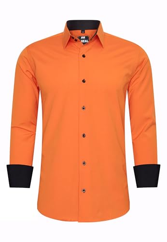 R-Neal Business-Hemd Herren Kontrast Hemd Hochzeit-Hemd Slim Fit Hemden Stretchhemd S - 4XL G44, Farbe:Orange, Größe:2XL von R-Neal