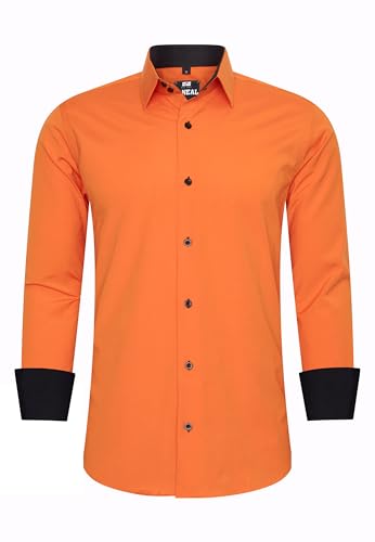 R-Neal Business-Hemd Herren Kontrast Hemd Hochzeit-Hemd Slim Fit Hemden Stretchhemd S - 4XL G44, Farbe:Orange, Größe:3XL von R-Neal