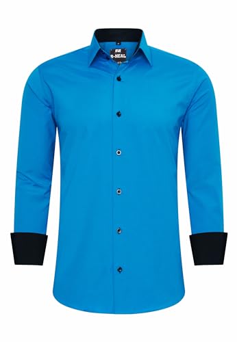 R-Neal Business-Hemd Herren Kontrast Hemd Hochzeit-Hemd Slim Fit Hemden Stretchhemd S - 4XL G44, Farbe:Petrol, Größe:3XL von R-Neal