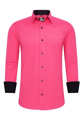 R-Neal Business-Hemd Herren Kontrast Hemd Hochzeit-Hemd Slim Fit Hemden Stretchhemd S - 4XL G44, Farbe:Pink, Größe:2XL von R-Neal