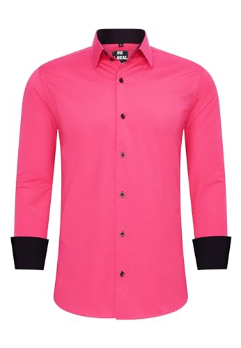 R-Neal Business-Hemd Herren Kontrast Hemd Hochzeit-Hemd Slim Fit Hemden Stretchhemd S - 4XL G44, Farbe:Pink, Größe:M von R-Neal
