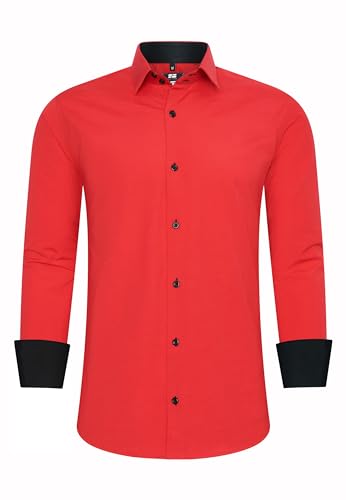 R-Neal Business-Hemd Herren Kontrast Hemd Hochzeit-Hemd Slim Fit Hemden Stretchhemd S - 4XL G44, Farbe:Rot, Größe:2XL von R-Neal