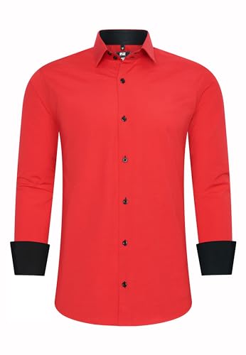 R-Neal Business-Hemd Herren Kontrast Hemd Hochzeit-Hemd Slim Fit Hemden Stretchhemd S - 4XL G44, Farbe:Rot, Größe:M von R-Neal