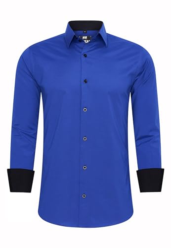 R-Neal Business-Hemd Herren Kontrast Hemd Hochzeit-Hemd Slim Fit Hemden Stretchhemd S - 4XL G44, Farbe:Sax, Größe:3XL von R-Neal