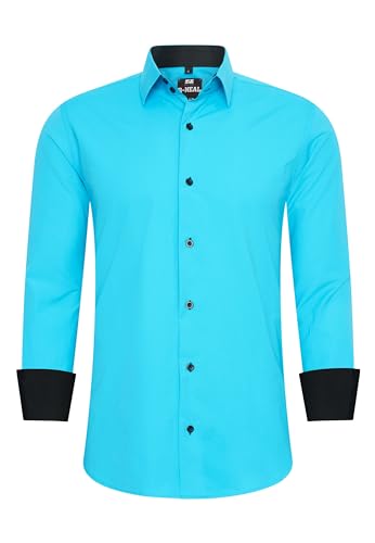 R-Neal Business-Hemd Herren Kontrast Hemd Hochzeit-Hemd Slim Fit Hemden Stretchhemd S - 4XL G44, Farbe:Türkis, Größe:2XL von R-Neal