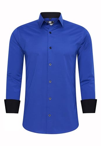 R-Neal Business-Hemd Herren Kontrast Hemd Hochzeit-Hemd Slim Fit Hemden Stretchhemd S - 4XL G44, Farbe:Sax, Größe:2XL von R-Neal