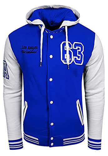 R-Neal College Jacke Herren Kapuzenpullver Collegejacke Sweatshirt College Sweater 76-1, Größe:2XL, 6876-1:Sax/Weiß von R-Neal