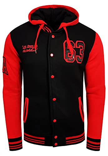 R-Neal College Jacke Herren Kapuzenpullver Collegejacke Sweatshirt College Sweater 76-1, Größe:L, 6876-1:Schwarz/Rot von R-Neal