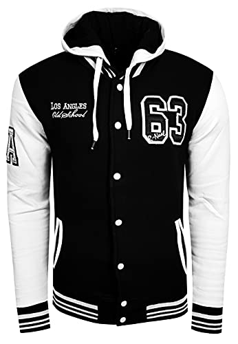 R-Neal College Jacke Herren Kapuzenpullver Collegejacke Sweatshirt College Sweater 76-1, Größe:L, 6876-1:Schwarz/Weiß von R-Neal