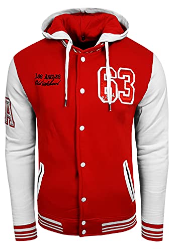 R-Neal College Jacke Herren Kapuzenpullver Collegejacke Sweatshirt College Sweater 76-1, Größe:S, 6876-1:Rot/Weiß von R-Neal