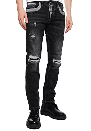 R-Neal Designer Jeans Schwarz L32 Black Used Destroyed 'WE ´R Denim-Lovers' Straight Fit Pants 240-1, Farbe:Schwarz, Hosengröße:36W / 32L von R-Neal