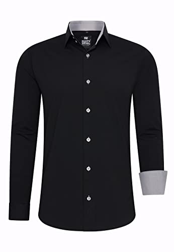 R-Neal Herren Business Hemd Schwarz Kontrast-Hemd Freizeithemd Hochzeithemd Black-Shirt S M L XL XXL 3XL 4XL 44, Farbe:Schwarz/Grau, Größe:3XL von R-Neal