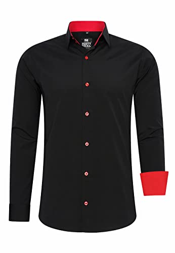 R-Neal Herren Business Hemd Schwarz Kontrast-Hemd Freizeithemd Hochzeithemd Black-Shirt S M L XL XXL 3XL 4XL 44, Farbe:Schwarz/Rot, Größe:S von R-Neal