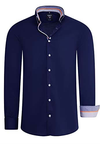 R-Neal Herren Business Hemd Stretch Langarm Hemden Kentkragen Büro-Hemd Freizeit-Hemd Hochzeit-Hemd S M L XL XXL 3XL 11022-30, Größe:2XL, Artikel/Farbe:Marine 026 von R-Neal