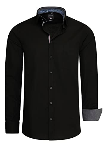 R-Neal Herren Business Hemd Stretch Langarm Hemden Kentkragen Büro-Hemd Freizeit-Hemd Hochzeit-Hemd S M L XL XXL 3XL 11022-30, Größe:2XL, Artikel/Farbe:Schwarz 022 von R-Neal