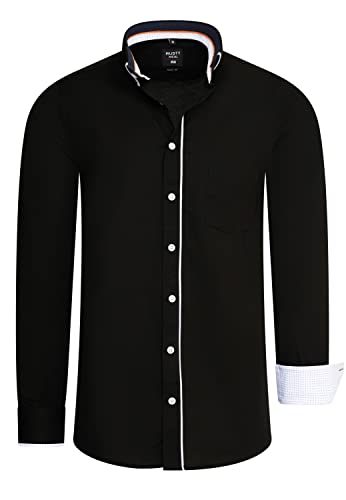 R-Neal Herren Business Hemd Stretch Langarm Hemden Kentkragen Büro-Hemd Freizeit-Hemd Hochzeit-Hemd S M L XL XXL 3XL 11022-30, Größe:2XL, Artikel/Farbe:Schwarz 027 von R-Neal