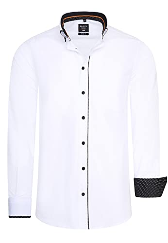 R-Neal Herren Business Hemd Stretch Langarm Hemden Kentkragen Büro-Hemd Freizeit-Hemd Hochzeit-Hemd S M L XL XXL 3XL 11022-30, Größe:2XL, Artikel/Farbe:Weiß 027 von R-Neal