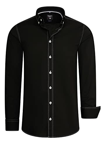 R-Neal Herren Business Hemd Stretch Langarm Hemden Kentkragen Büro-Hemd Freizeit-Hemd Hochzeit-Hemd S M L XL XXL 3XL 11022-30, Größe:3XL, Artikel/Farbe:Schwarz/Weiß 024 von R-Neal
