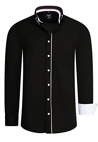 R-Neal Herren Business Hemd Stretch Langarm Hemden Kentkragen Büro-Hemd Freizeit-Hemd Hochzeit-Hemd S M L XL XXL 3XL 11022-30, Größe:3XL, Artikel/Farbe:Schwarz 027 von R-Neal