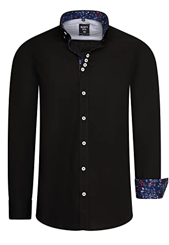 R-Neal Herren Business Hemd Stretch Langarm Hemden Kentkragen Büro-Hemd Freizeit-Hemd Hochzeit-Hemd S M L XL XXL 3XL 11022-30, Größe:3XL, Artikel/Farbe:Schwarz 030 von R-Neal