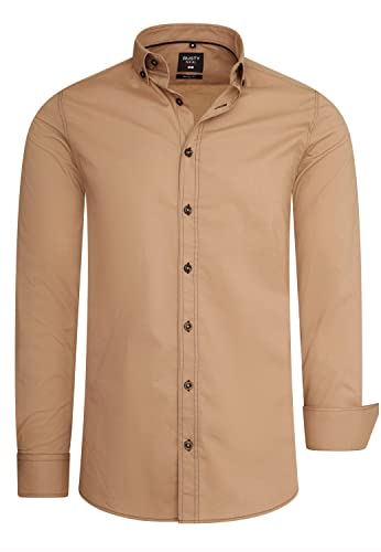 R-Neal Herren Business Hemd Stretch Langarm Hemden Kentkragen Büro-Hemd Freizeit-Hemd Hochzeit-Hemd S M L XL XXL 3XL 11022-30, Größe:L, Artikel/Farbe:Camel 024 von R-Neal