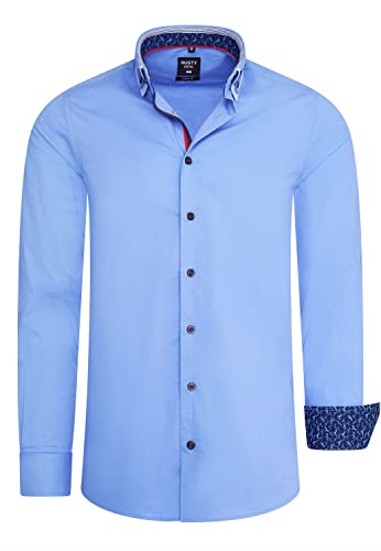 R-Neal Herren Business Hemd Stretch Langarm Hemden Kentkragen Büro-Hemd Freizeit-Hemd Hochzeit-Hemd S M L XL XXL 3XL 11022-30, Größe:M, Artikel/Farbe:Blau 023 von R-Neal