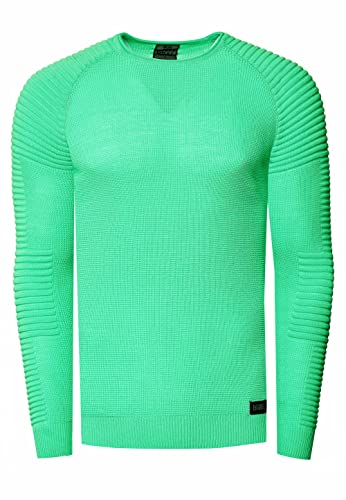 R-Neal Herren Fein-Strick Slim-Fit Biker Strick-Pullover im Individuellem Future Design Langarm-Pullover Rundhals Gerippt 349, Farbe:Grün, Größe:2XL von R-Neal