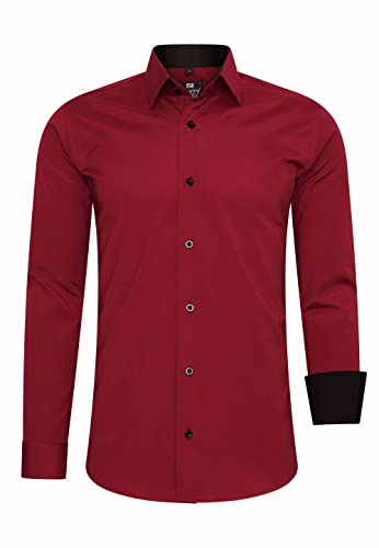 R-Neal Herren Hemd Kontrast Freizeithemd Kent-Kragen Stretch-Hemd S M L XL 2XL 3XL 4XL 44, Farbe:Bordeaux, Größe:3XL von R-Neal