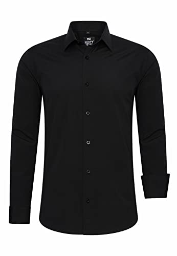 R-Neal Herren Hemd Schwarz Weiß Kontrast Business-Hemd Einfarbig Herrenhemd Büro-Hemd Hemden Slim S - 4XL 44, Farbe:Schwarz/Schwarz, Größe:M von R-Neal