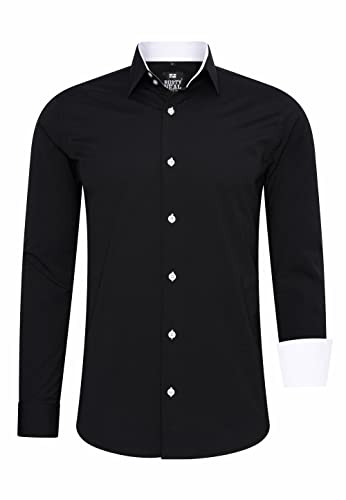 R-Neal Herren Hemd Schwarz Weiß Kontrast Business-Hemd Einfarbig Herrenhemd Büro-Hemd Hemden Slim S - 4XL 44, Farbe:Schwarz/Weiß, Größe:2XL von R-Neal