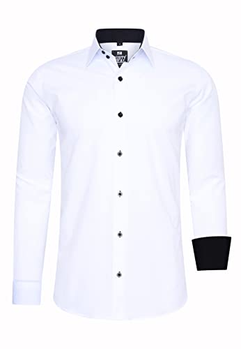 R-Neal Herren Hemd Schwarz Weiß Kontrast Business-Hemd Einfarbig Herrenhemd Büro-Hemd Hemden Slim S - 4XL 44, Farbe:Weiß/Schwarz, Größe:4XL von R-Neal