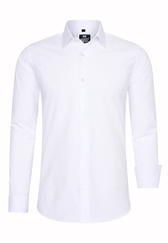 R-Neal Herren Hemd Schwarz Weiß Kontrast Business-Hemd Einfarbig Herrenhemd Büro-Hemd Hemden Slim S - 4XL 44, Farbe:Weiß/Weiß, Größe:L von R-Neal