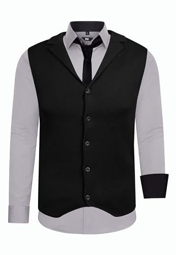 R-Neal Herren Hemd Weste Krawatte Set Business Slim Fit Stretch Strick-Weste Anzug-Set Sakko 44/40/90, Farbe:Grau, Größe:M von R-Neal