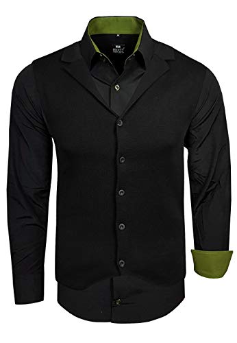 R-Neal Herren Hemd Weste Set Business Slim Fit Stretch Strick-Weste Anzug-Set Sakko Hemden 44/40, Farbe:Schwarz/Khaki, Größe:4XL von R-Neal