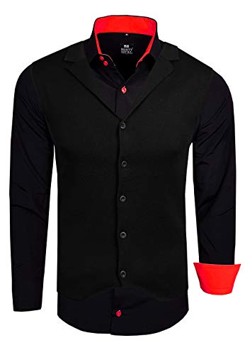 R-Neal Herren Hemd Weste Set Business Slim Fit Stretch Strick-Weste Anzug-Set Sakko Hemden 44/40, Farbe:Schwarz/Rot, Größe:4XL von R-Neal