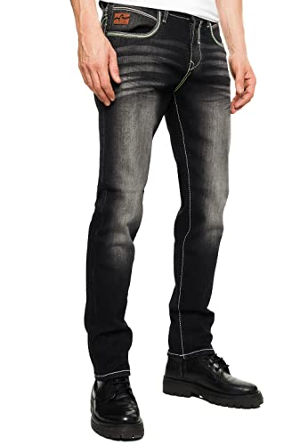 R-Neal Herren Jeans-Hose Regular Fit Kontrast-Naht Stretch-Cotton Freizeit-Hose 32er Schrittlänge Dicke-Naht 234/236/243, Hosengröße:34W / 32L, Denim Color:12-236-2 von R-Neal