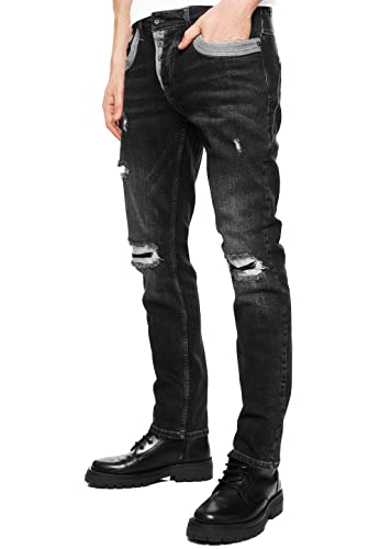 R-Neal Herren Jeans Hose Streetwear Stretch Cotton Destroyed Pants Biker Jeanshose Knopfleiste Vintage Used Clubwear Denim 237/239/240/241, Hosengröße:32W / 32L, Denim Color:12-240-1 von R-Neal