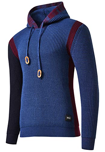 R-Neal Herren Kapuzenpullover im Colorblock-Design Grob Strick Pullover mit Kapuze M L XL XXL Men Knitwear 414, Farbe:Petrol, Größe:2XL von R-Neal