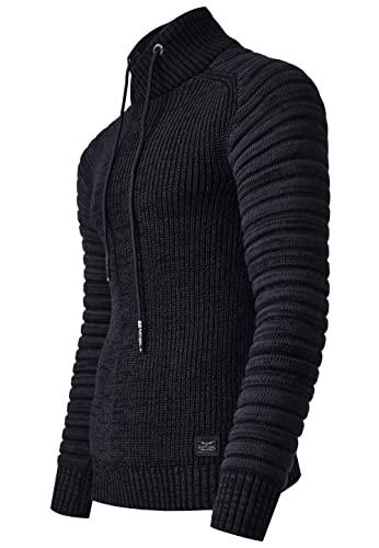 Herren Pullover Grobstrick-Pullover Langarm Stehkragen Pulli Freizeit/Business Pullover Authentischer Streetwear Biker Stil Strick 416, Farbe:Anthrazit, Größe:XL von R-Neal
