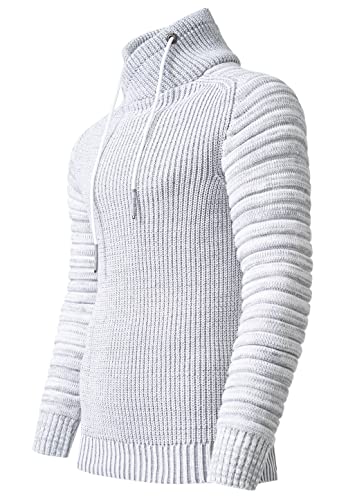 R-Neal Herren Pullover Grobstrick-Pullover Langarm Stehkragen Pulli Freizeit/Business Pullover Authentischer Streetwear Biker Stil Strick 416, Farbe:Weiß, Größe:L von R-Neal