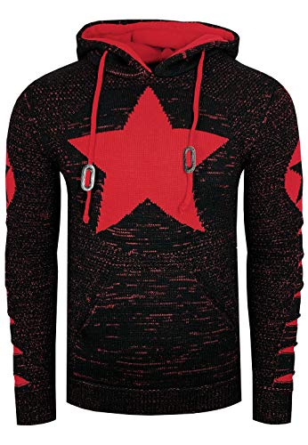 R-Neal Herren Pullover Kapuzenpullover Comic Stern Front Strickpullover 341, Größe:2XL, Knitwear:Schwarz/Rot 341 von R-Neal